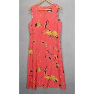 Vintage John Roberts Midi Dress Womens 12 Petites Salmon Floral Back‎ Zip Modern